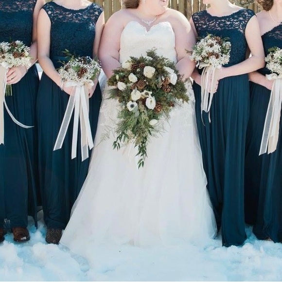 Navy Lace Bodice Full Length Bridesmaid Dress - Picture 7 of 11